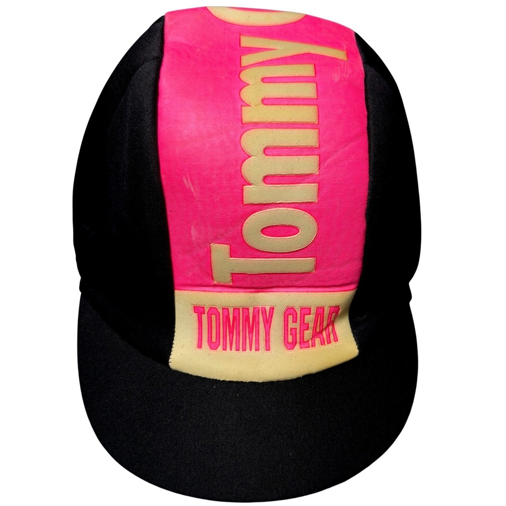 Vintage Tommy Gear Cycling Cap Hat Neon Pink Black 90s Retro Streetwear Y2K